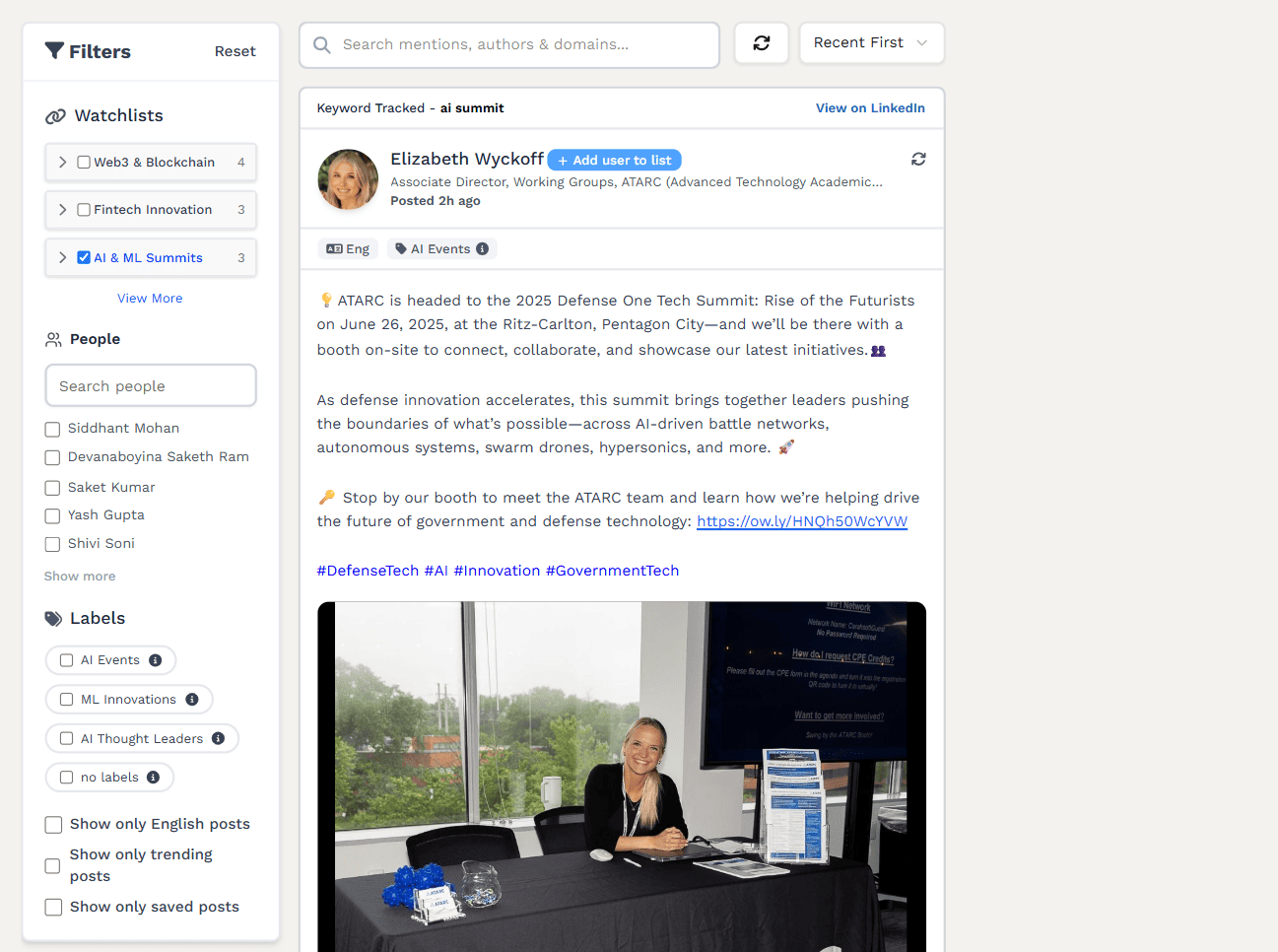 Outx.ai bietet eine dedizierte Oberflaeche zur Verwaltung von Schluesselwort-, Profil- und Unternehmens-Tracking